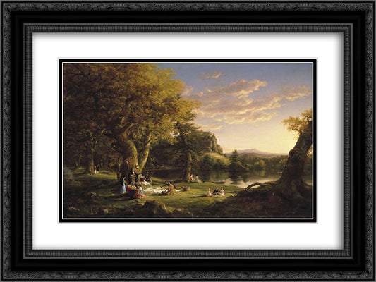 The Pic-Nic 24x18 Black Ornate Wood Framed Art Print Poster with Double Matting by Cole, Thomas