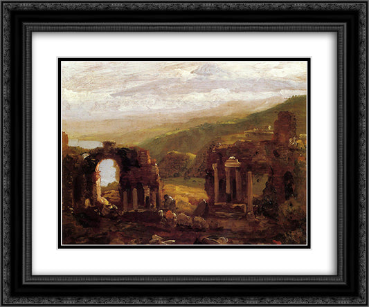 The Ruins of Taormina 24x20 Black Ornate Wood Framed Art Print Poster with Double Matting by Cole, Thomas