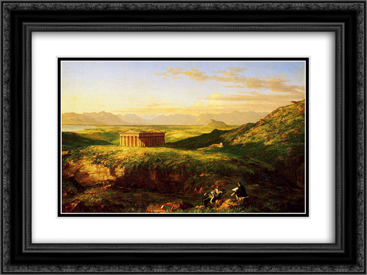 The Temple of Segesta with the Artist Sketching 24x18 Black Ornate Wood Framed Art Print Poster with Double Matting by Cole, Thomas