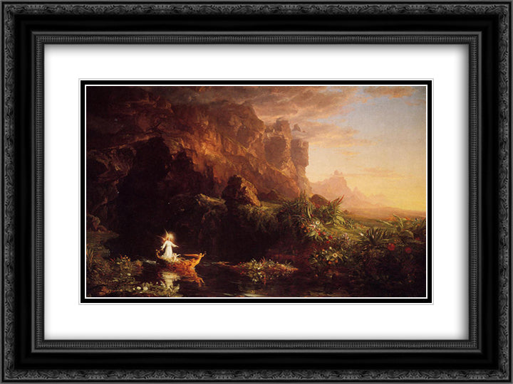 The Voyage of Life Childhood 24x18 Black Ornate Wood Framed Art Print Poster with Double Matting by Cole, Thomas