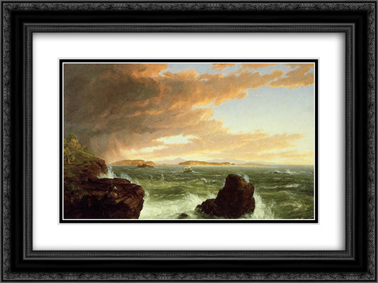 View Across Frenchman`s Bay from Mount Desert Island, After a Squall 24x18 Black Ornate Wood Framed Art Print Poster with Double Matting by Cole, Thomas