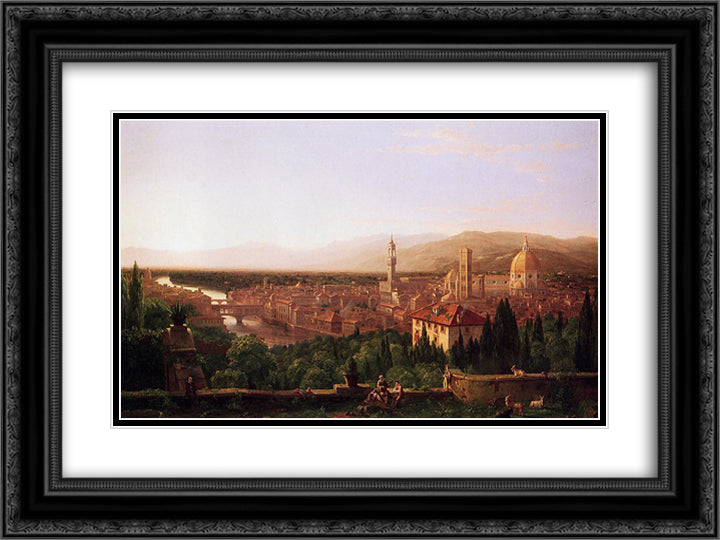 View of Florence from San Miniato 24x18 Black Ornate Wood Framed Art Print Poster with Double Matting by Cole, Thomas