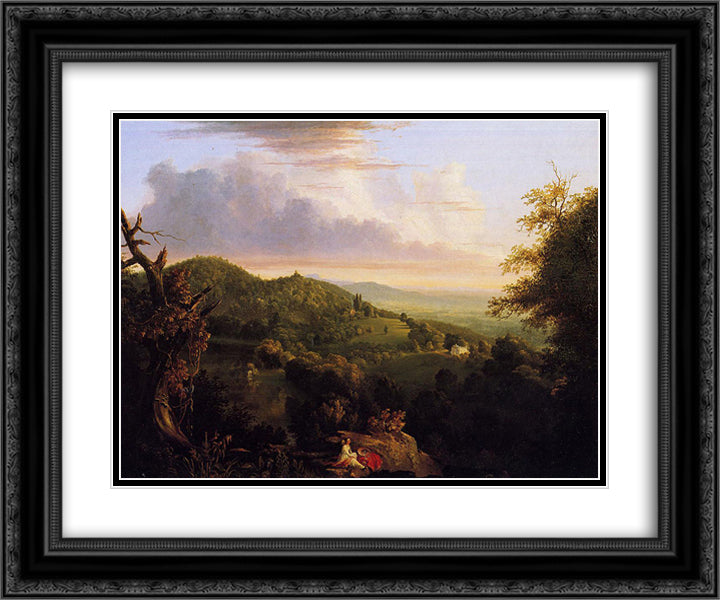 View of Monte Video Seat of Daniel Wadsworth 24x20 Black Ornate Wood Framed Art Print Poster with Double Matting by Cole, Thomas
