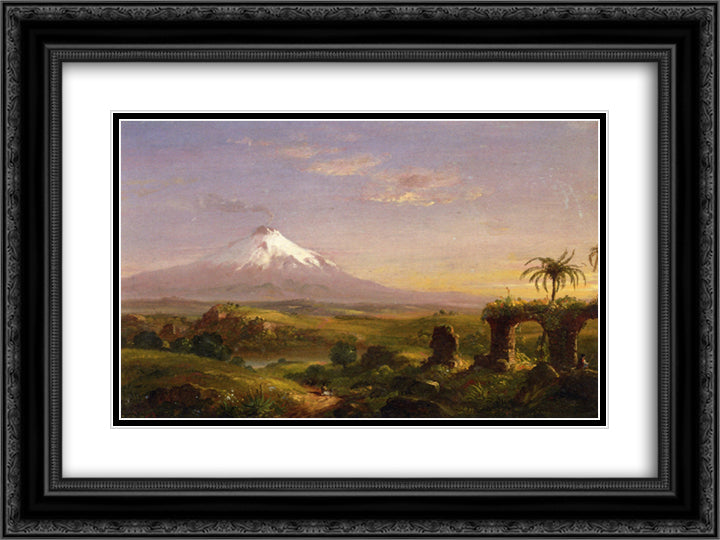 View of Mount Etna 24x18 Black Ornate Wood Framed Art Print Poster with Double Matting by Cole, Thomas