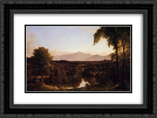 View on the Catskill, Early Autumn 24x18 Black Ornate Wood Framed Art Print Poster with Double Matting by Cole, Thomas