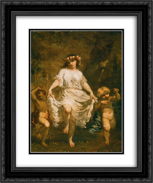 NYMPH AND CUPIDS 20x24 Black Ornate Wood Framed Art Print Poster with Double Matting by Couture, Thomas