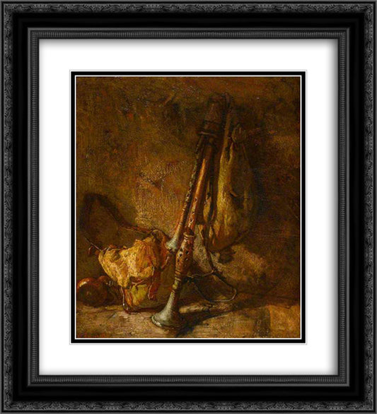 Still Life with a Cornemuse 20x22 Black Ornate Wood Framed Art Print Poster with Double Matting by Couture, Thomas