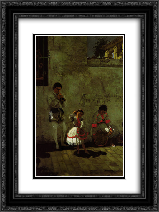 A Street Scene in Sevilla 18x24 Black Ornate Wood Framed Art Print Poster with Double Matting by Eakins, Thomas