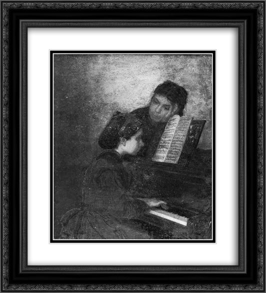 At the Piano 20x22 Black Ornate Wood Framed Art Print Poster with Double Matting by Eakins, Thomas