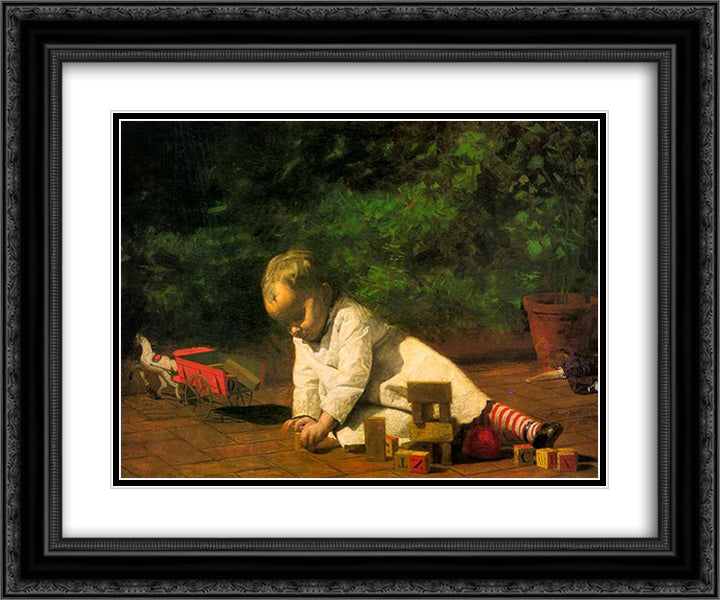 Baby at Play 24x20 Black Ornate Wood Framed Art Print Poster with Double Matting by Eakins, Thomas