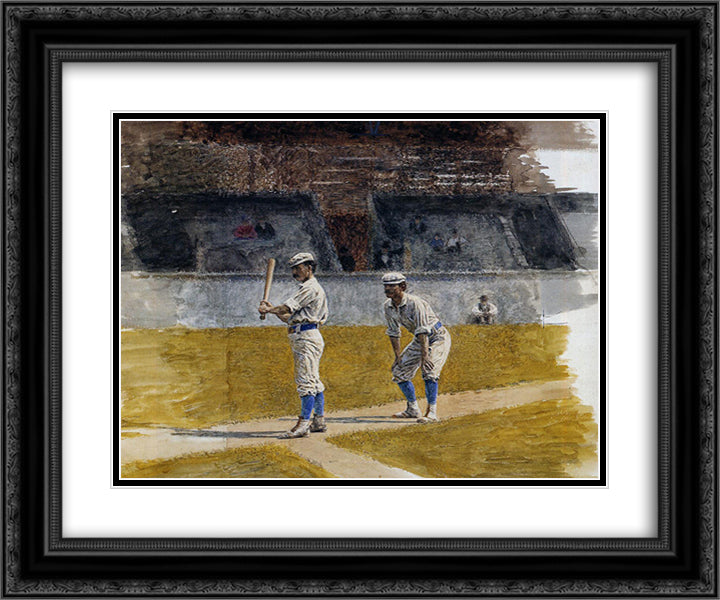 Baseball Players Practicing 24x20 Black Ornate Wood Framed Art Print Poster with Double Matting by Eakins, Thomas