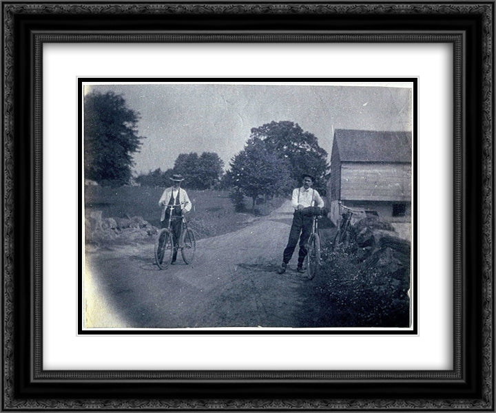 Benjamin Eakins and Samuel Murray with bicycles 24x20 Black Ornate Wood Framed Art Print Poster with Double Matting by Eakins, Thomas