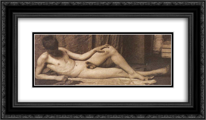 Boy laying in Atelier 24x14 Black Ornate Wood Framed Art Print Poster with Double Matting by Eakins, Thomas