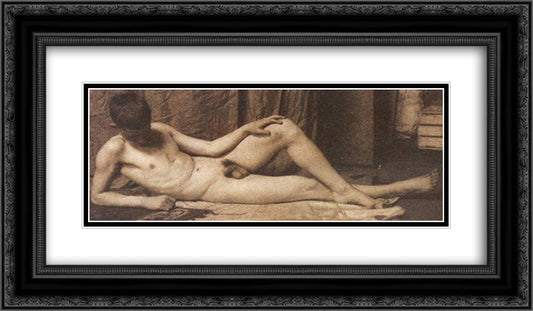 Boy laying in Atelier 24x14 Black Ornate Wood Framed Art Print Poster with Double Matting by Eakins, Thomas