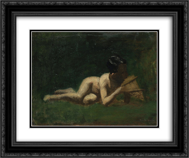 Boy Reclining 24x20 Black Ornate Wood Framed Art Print Poster with Double Matting by Eakins, Thomas