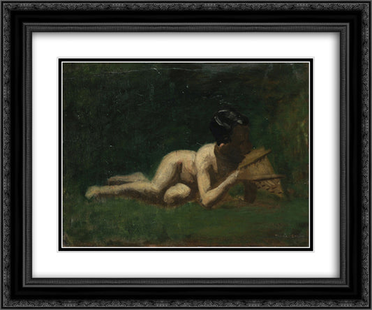 Boy Reclining 24x20 Black Ornate Wood Framed Art Print Poster with Double Matting by Eakins, Thomas