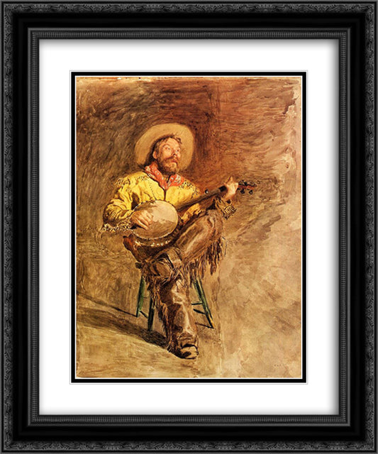 Cowboy Singing 20x24 Black Ornate Wood Framed Art Print Poster with Double Matting by Eakins, Thomas