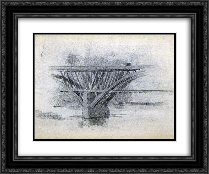 Drawing Of Girard Avenue Bridge 24x20 Black Ornate Wood Framed Art Print Poster with Double Matting by Eakins, Thomas