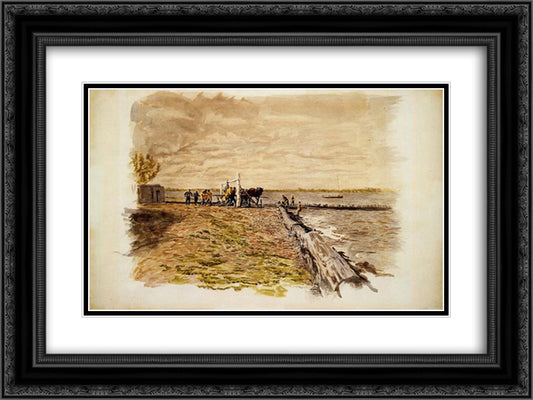 Drawing the Seine 24x18 Black Ornate Wood Framed Art Print Poster with Double Matting by Eakins, Thomas