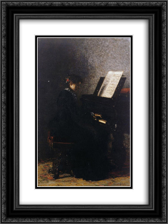 Elizabeth at the Piano 18x24 Black Ornate Wood Framed Art Print Poster with Double Matting by Eakins, Thomas