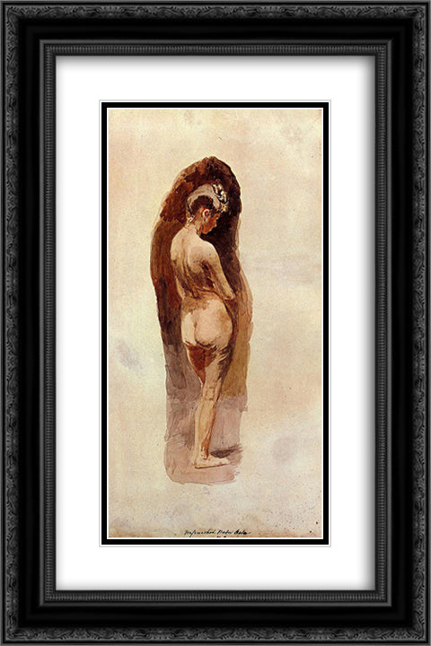 Female Nude 16x24 Black Ornate Wood Framed Art Print Poster with Double Matting by Eakins, Thomas