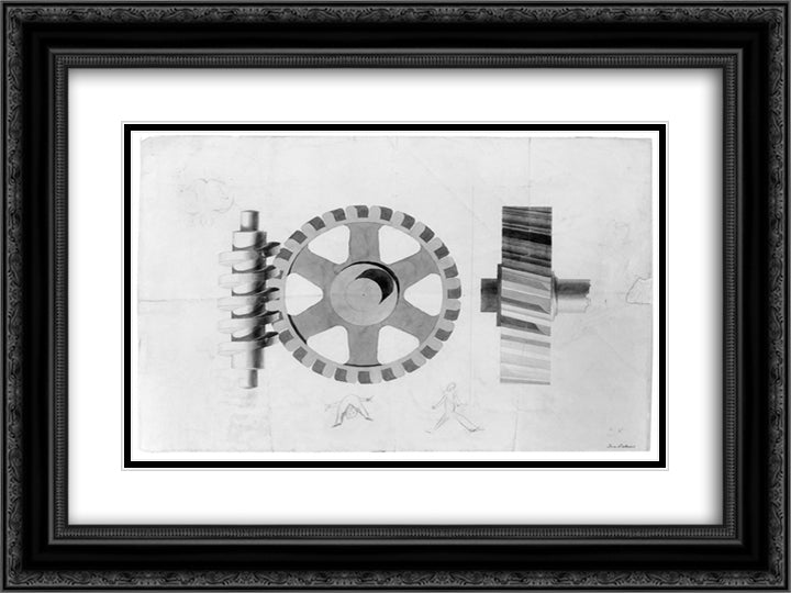 Gears 24x18 Black Ornate Wood Framed Art Print Poster with Double Matting by Eakins, Thomas