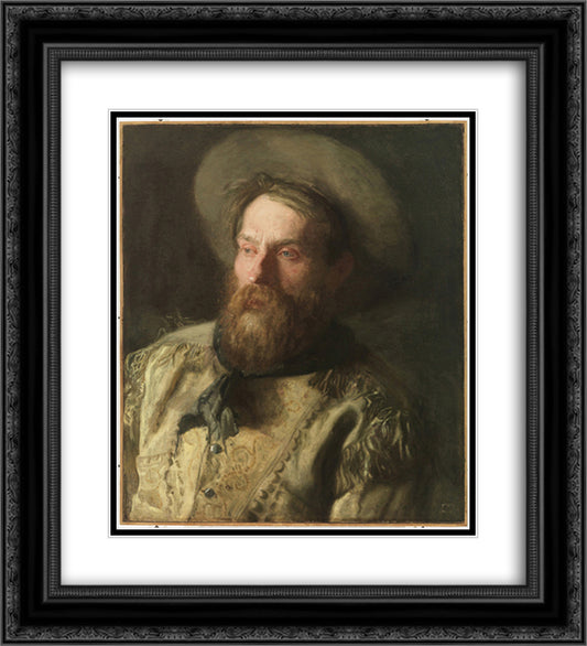 Head of a Cowboy 20x22 Black Ornate Wood Framed Art Print Poster with Double Matting by Eakins, Thomas