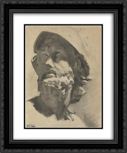 Head of a Warrior 20x24 Black Ornate Wood Framed Art Print Poster with Double Matting by Eakins, Thomas