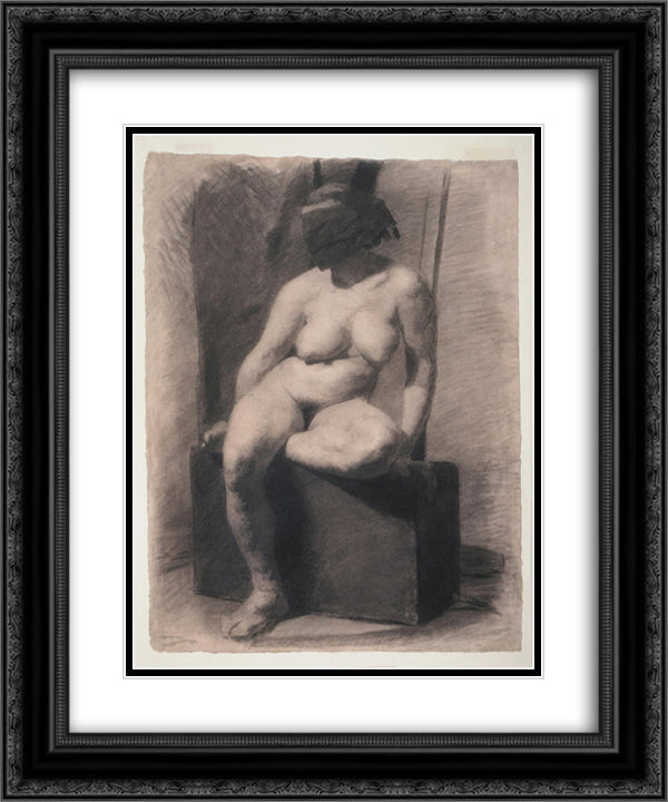 Masked nude woman, seated 20x24 Black Ornate Wood Framed Art Print Poster with Double Matting by Eakins, Thomas