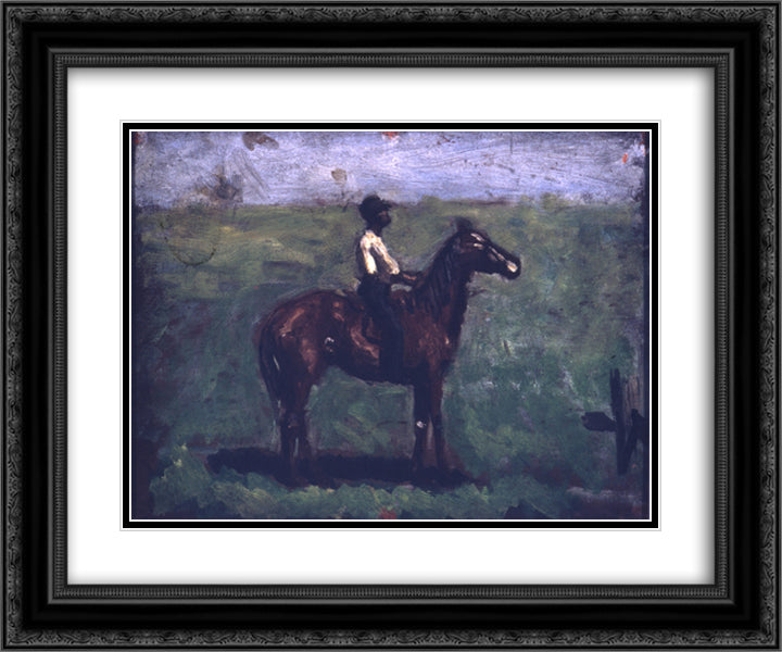 Negro boy on a bay horse 24x20 Black Ornate Wood Framed Art Print Poster with Double Matting by Eakins, Thomas