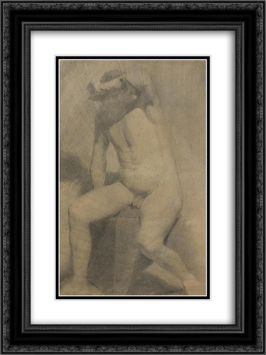 Nude Man Seated 18x24 Black Ornate Wood Framed Art Print Poster with Double Matting by Eakins, Thomas