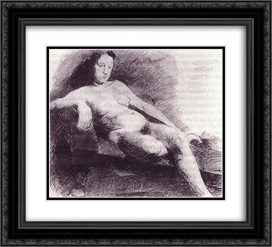 Nude woman reclining on a couch 22x20 Black Ornate Wood Framed Art Print Poster with Double Matting by Eakins, Thomas