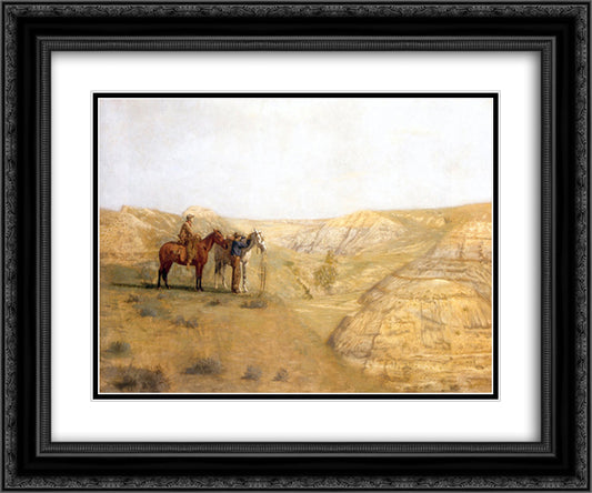 Painting Cowboys in the Bad Lands 24x20 Black Ornate Wood Framed Art Print Poster with Double Matting by Eakins, Thomas