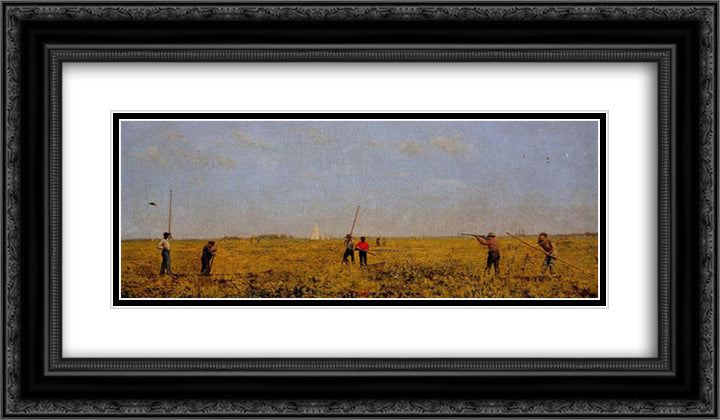 Pushing for Rail 24x14 Black Ornate Wood Framed Art Print Poster with Double Matting by Eakins, Thomas