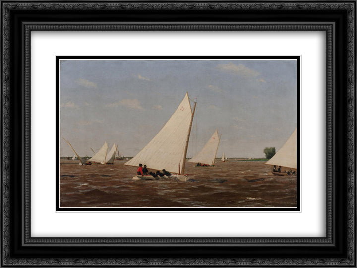 Sailboats Racing on the Delaware 24x18 Black Ornate Wood Framed Art Print Poster with Double Matting by Eakins, Thomas