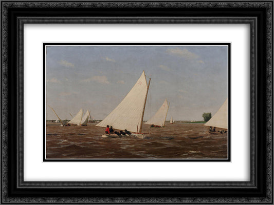 Sailboats Racing on the Delaware 24x18 Black Ornate Wood Framed Art Print Poster with Double Matting by Eakins, Thomas