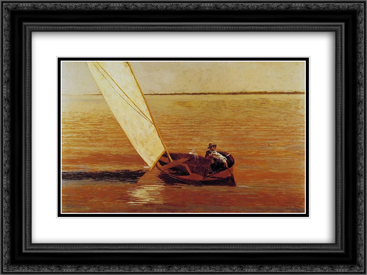 Sailing 24x18 Black Ornate Wood Framed Art Print Poster with Double Matting by Eakins, Thomas