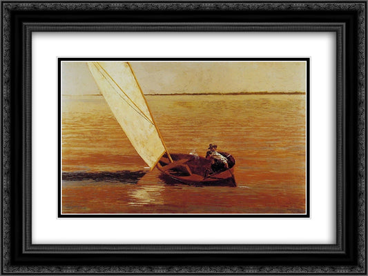 Sailing 24x18 Black Ornate Wood Framed Art Print Poster with Double Matting by Eakins, Thomas