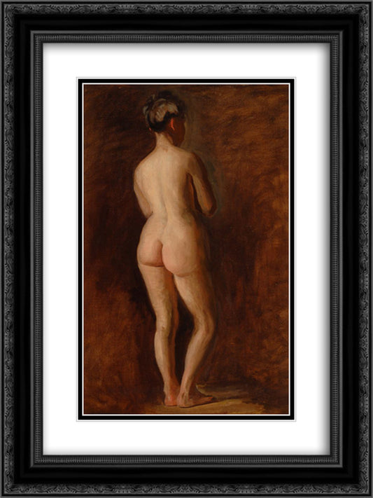 Standing Female Nude 18x24 Black Ornate Wood Framed Art Print Poster with Double Matting by Eakins, Thomas