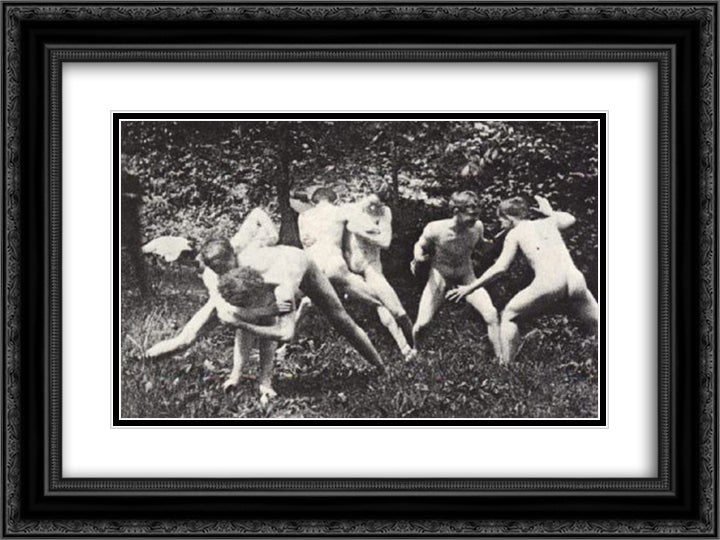 Studens wrestling in the nude 24x18 Black Ornate Wood Framed Art Print Poster with Double Matting by Eakins, Thomas
