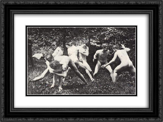 Studens wrestling in the nude 24x18 Black Ornate Wood Framed Art Print Poster with Double Matting by Eakins, Thomas