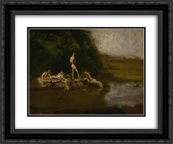 Swimming Hole sketch 24x20 Black Ornate Wood Framed Art Print Poster with Double Matting by Eakins, Thomas