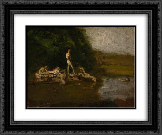 Swimming Hole sketch 24x20 Black Ornate Wood Framed Art Print Poster with Double Matting by Eakins, Thomas