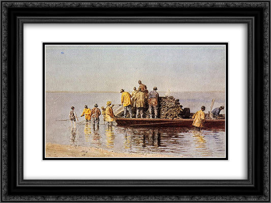 Taking up the Net 24x18 Black Ornate Wood Framed Art Print Poster with Double Matting by Eakins, Thomas