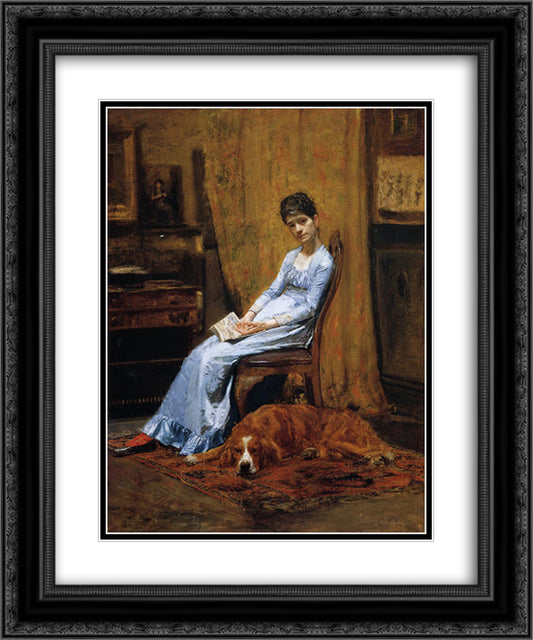 The Artist's Wife and His Setter Dog 20x24 Black Ornate Wood Framed Art Print Poster with Double Matting by Eakins, Thomas