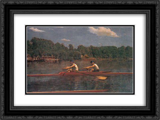 The Biglin Brothers Racing 24x18 Black Ornate Wood Framed Art Print Poster with Double Matting by Eakins, Thomas