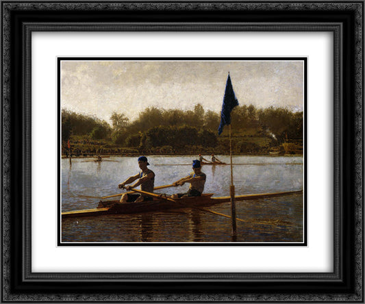 The Biglin Brothers Turning the Stake Boat 24x20 Black Ornate Wood Framed Art Print Poster with Double Matting by Eakins, Thomas