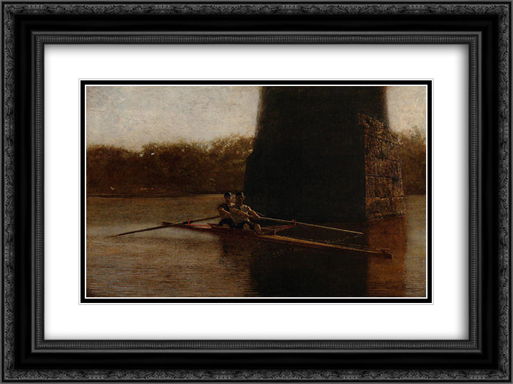 The Pair Oared Shell 24x18 Black Ornate Wood Framed Art Print Poster with Double Matting by Eakins, Thomas