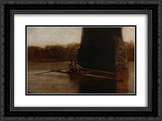 The Pair Oared Shell 24x18 Black Ornate Wood Framed Art Print Poster with Double Matting by Eakins, Thomas