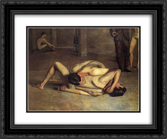The Wrestlers 24x20 Black Ornate Wood Framed Art Print Poster with Double Matting by Eakins, Thomas